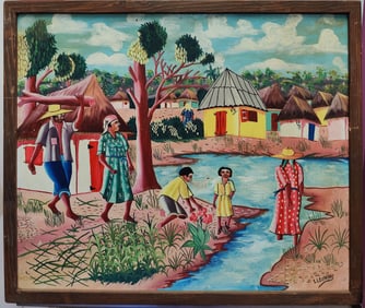 L Leonidas (Rony Leonidas) Signed O/B Haitian Folk Art