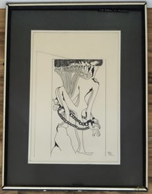 Frank Frazier Pen Drawing of Chained African American Men