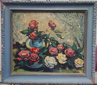 T William Massey Mid Century O/B Still Life Roses