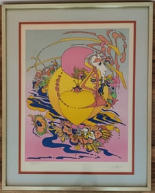 Peter Max L/E Screen Print Lithograph Heart Orange 1999