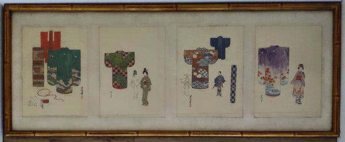 Japanese Fashion Design Four Panel W/C Illustration