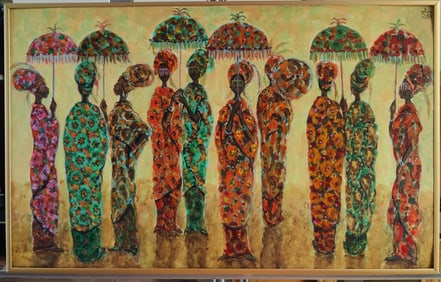 Alix Roy Gouache Painting Fancy Dressed Haitian Women