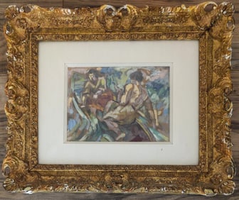 Ukrainian Gouache Abstract Impressionist Two Women