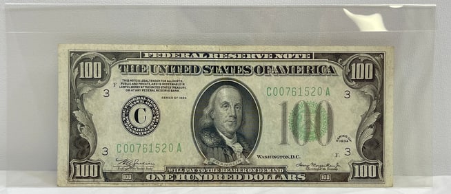 1934 $100 Green Seal Federal Reserve Note, Philadelphia