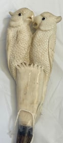 Vintage Carved Bone Walking Stick Depicting Parrots