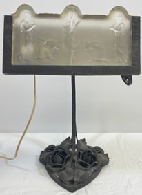 Art Deco & Wrought Iron Desk Lamp Signed Costebelle