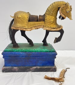 Antique Wood Model of Medieval Horse Gilded Metal Armor Tony Duquette