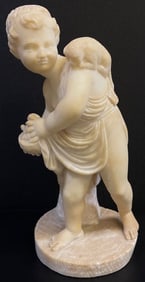 Victorian Carved Alabaster Figure Depicting Child and Cat