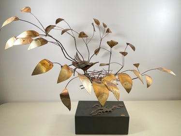 C Jere Copper Kinetic Sculpture Birds in a Nest