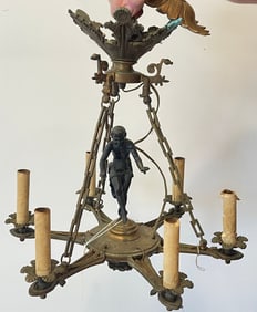Neoclassical Bronze Figural 6 Light Chandelier