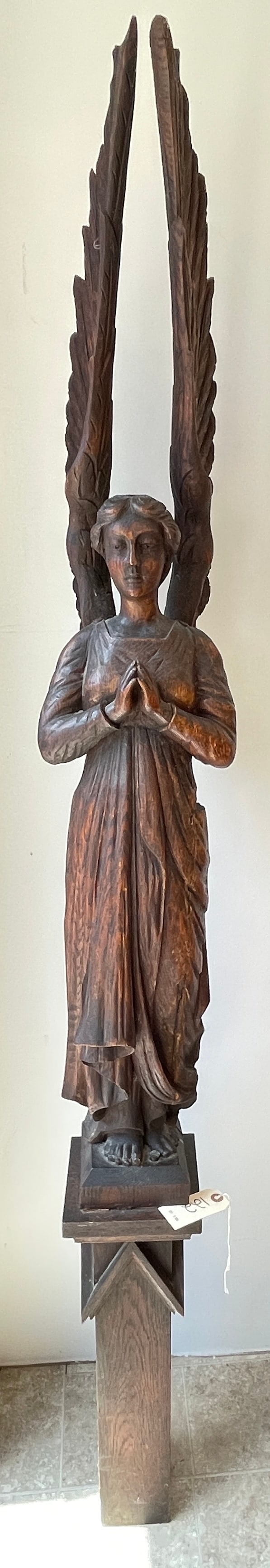 19C Massive Carved Oak Angel on Pedestal Architectural Element (1 of 8)