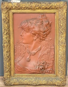 19C Large Teracotta Plaque in Gilt Frame