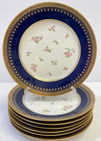 Lot of 7 Richard Ginori Cobalt & Gilt Rimmed Floral Dinner Plates