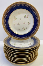 Lot of 12 Richard Ginori Cobalt & Gilt Rimmed Floral Soup Bowls