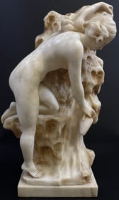 F Papucci Marble Sculpture Depicting Nude Collecting Water