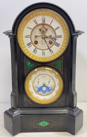 French Double Dial Black Onyx Mantel Regulator Hamann & Koch NY