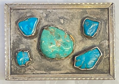 Native American Sterling Silver & Turquoise Belt Buckle