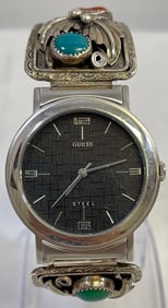 Native American Sterling Silver Coral & Turquoise Watch Tips