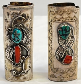 Lot of 2 Native American Sterling Silver Lighter Covers
