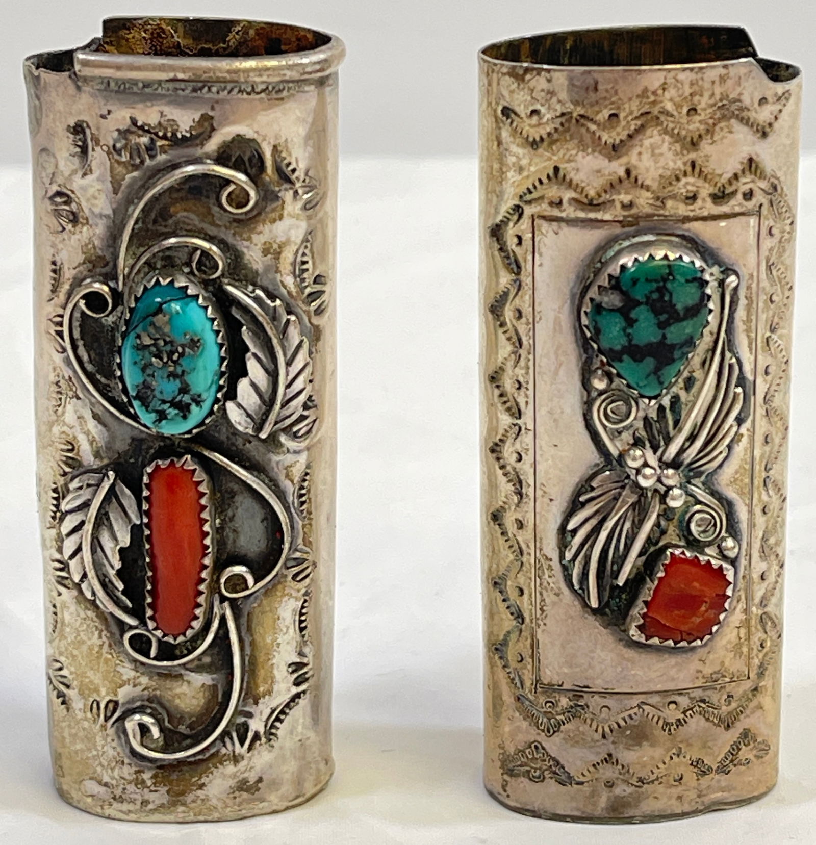 Lot of 2 Native American Sterling Silver Lighter Covers (1 of 4)