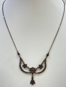 Victorian Sterling Silver & Garnet Necklace