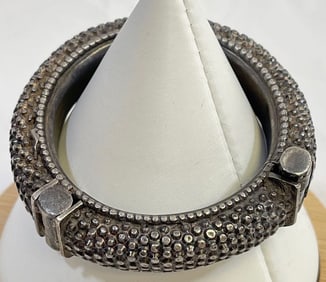 19th C Tribal Sterling Silver Bangle Bracelet