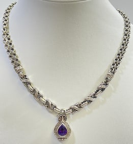 Scott Kay Sterling Silver Amethyst & Diamond Necklace