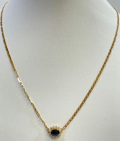 14k Yellow Gold Diamond & Sapphire Necklace