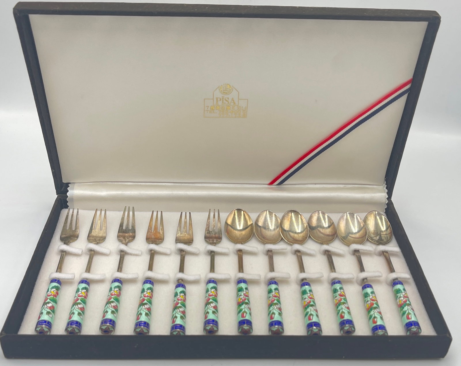 Korean 70 + 99% Sterling Silver Enamel Spoons and Forks (1 of 6)