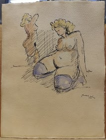 Jules Pascin Pen, Ink and W/C Blonde Nude Woman Study