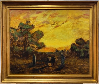 Paul Lucien Dessau O/C Pastoral Landscape w/ Farmer 1905