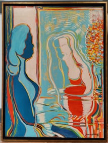 Johannes Schiefer Colorful Modernist Painting Two Women