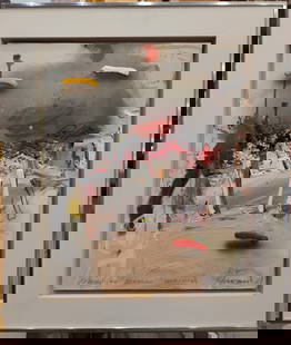 James Harvard M/M Abstraction Mimbres Bone Mound 1988: James Pinkney Havard (New Mexico, 1937 - 2020) Modernist Genre-figure Abstraction in Mixed Media, Acrylic and Collage on Silk, titled "Mimbres Bone Mound". Excellent condition. Float mounted and galle