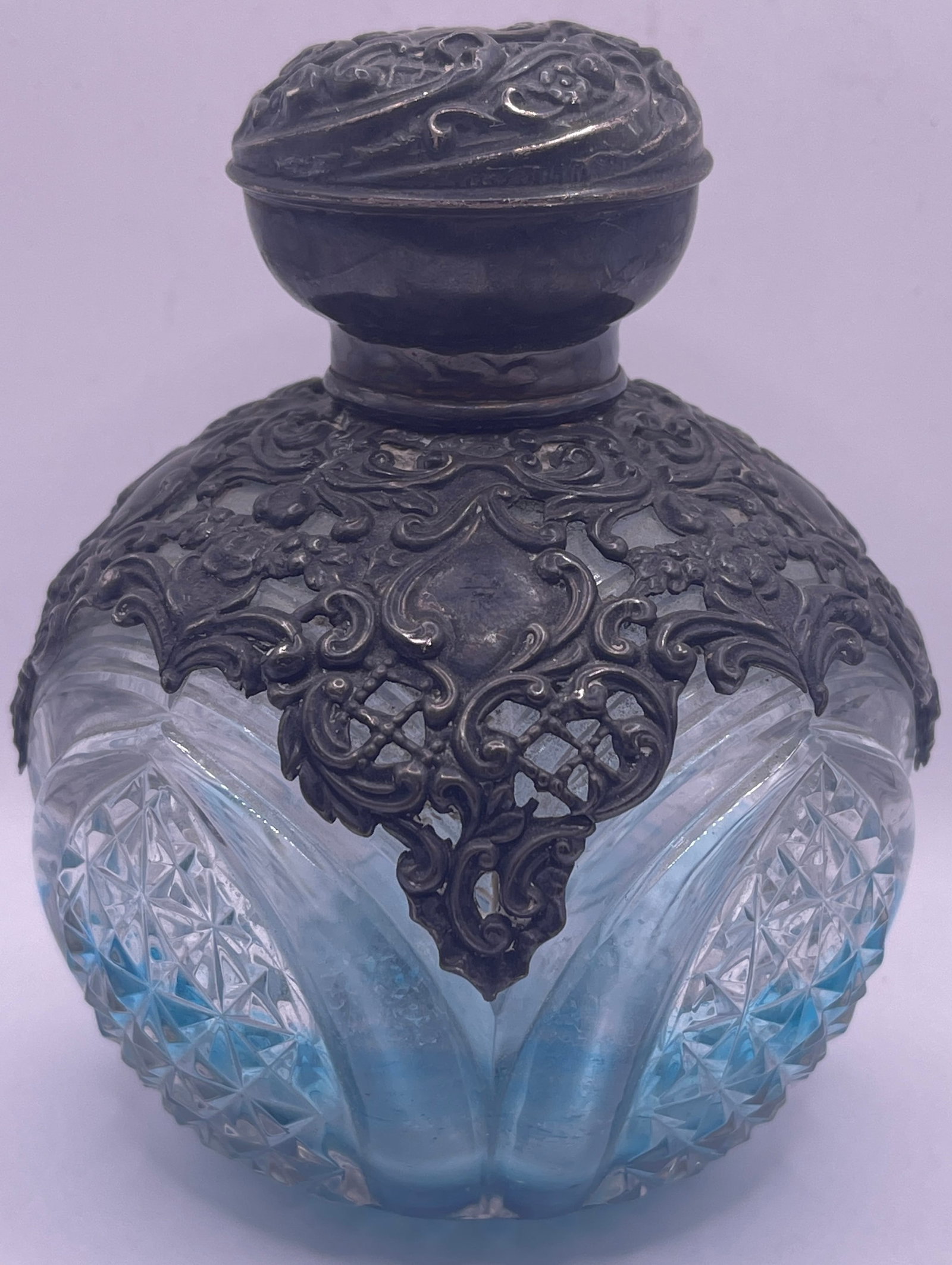 English Sterling Silver & Cut Crystal Perfume Bottle (1 of 4)