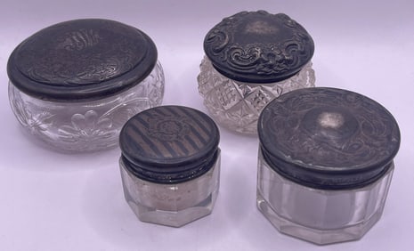 Lot of 4 Sterling Silver & Crystal Boxes