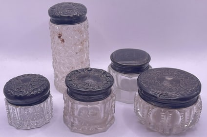 Lot of 5 Sterling Silver & Crystal Boxes