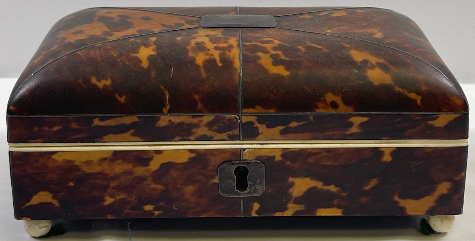 Diminutive Tortoise Shell & Sterling Silver Sewing Box (1 of 6)