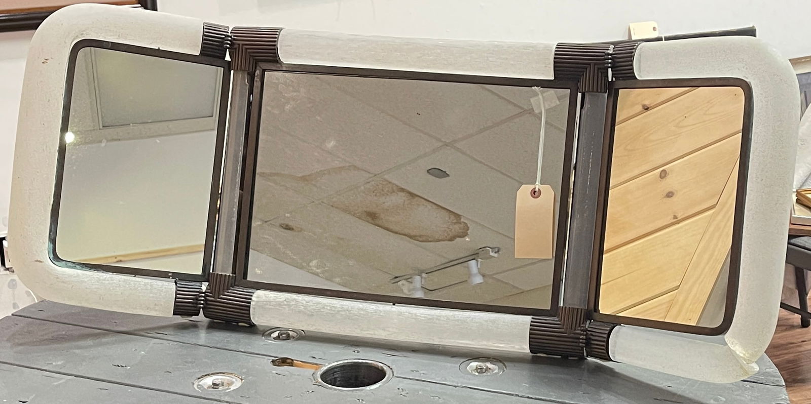 Karl Springer Rare Illuminating Glass and Bronze Vanity Mirror (1 of 7)