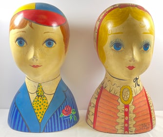 Lot of 2 Hand Painted Mannequin Heads