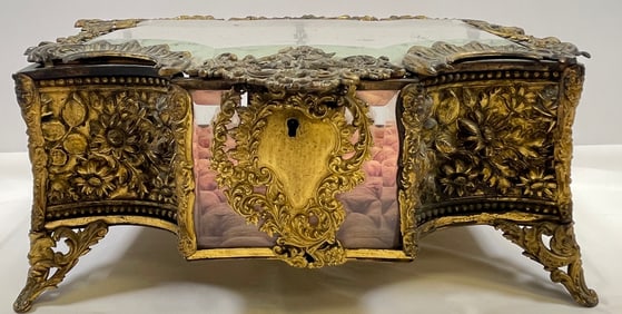 19th Century Bronze & Crystal Jewelry Casket