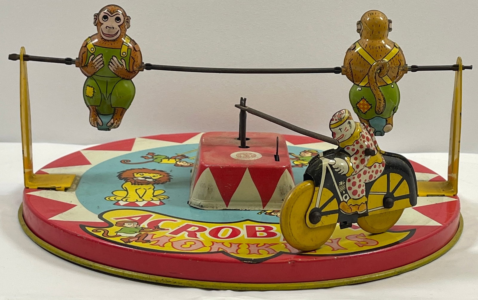 Wyandotte Tin Windup Acrobatic Monkeyes & Clown Motorcycle. (1 of 4)
