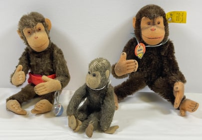 Lot of 3 Steiff Mohair Monkeys