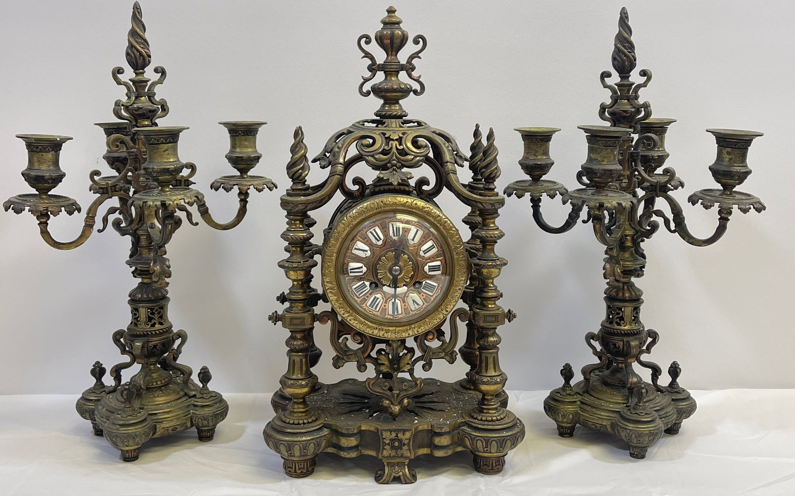 Victorian 3 Piece Bronze Clock Set (1 of 11)
