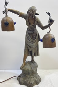 Austrian Jeweled Figural White Metal Lamp