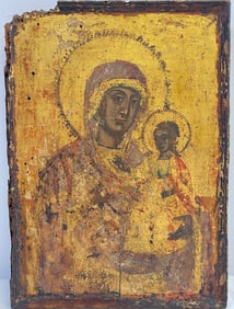 18/19 Century Greek Icon of Madonna & Child on Wood