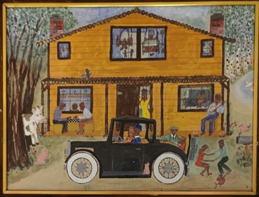 House Party Folk Art by Curly Pig Monogram Signed