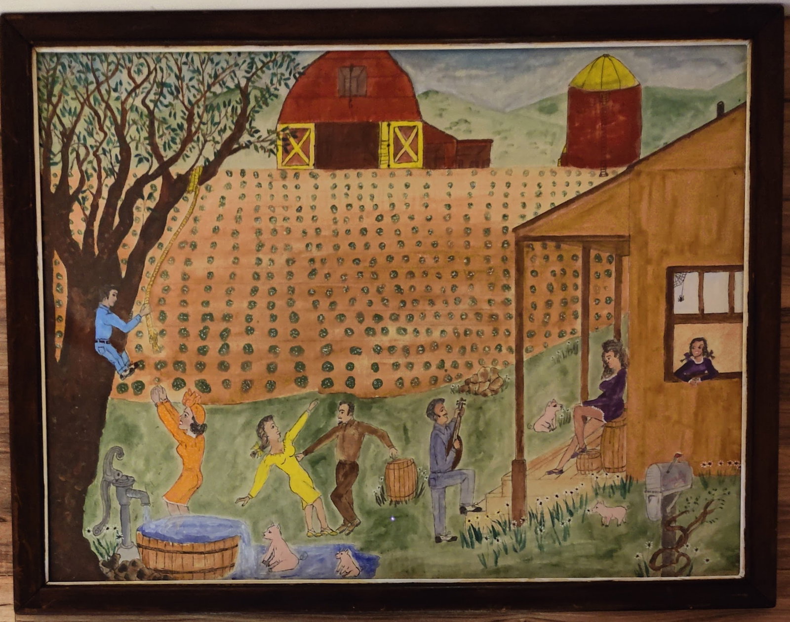 Barn Dance Folk Art by Curly Pig Monogram Signed (1 of 5)
