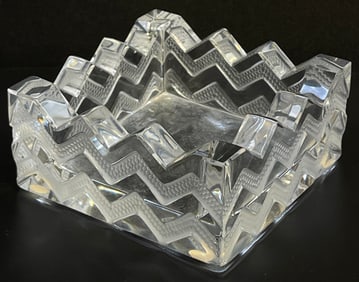 Lalique Crystal Soudan Square Chevron Dish Ashtray