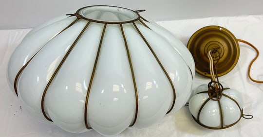 Venetian Murano Italy Caged Glass Hanging Pendant Light Fixture