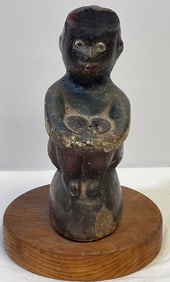 Black Americana Cast Stone Figure of Boy Fishing